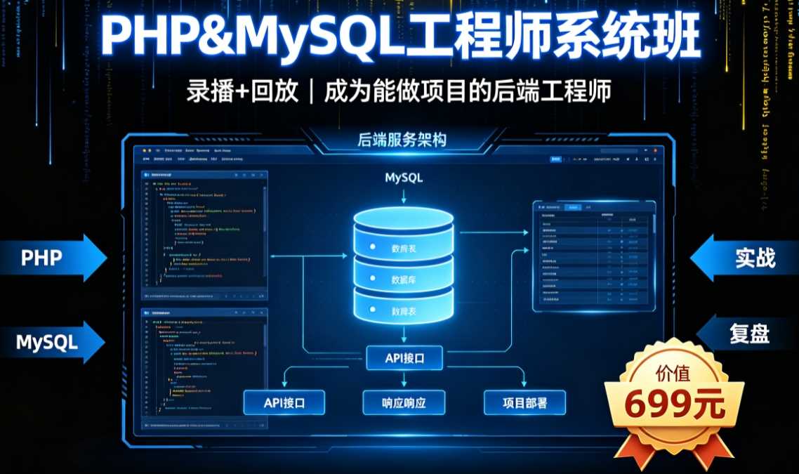 PHP MySQL工程师系统班录播+回放价值699元
